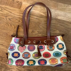 Vgt Y2K Dooney & Bourke Purse Colorful Logo Medallion Leather & Coated Canvas
